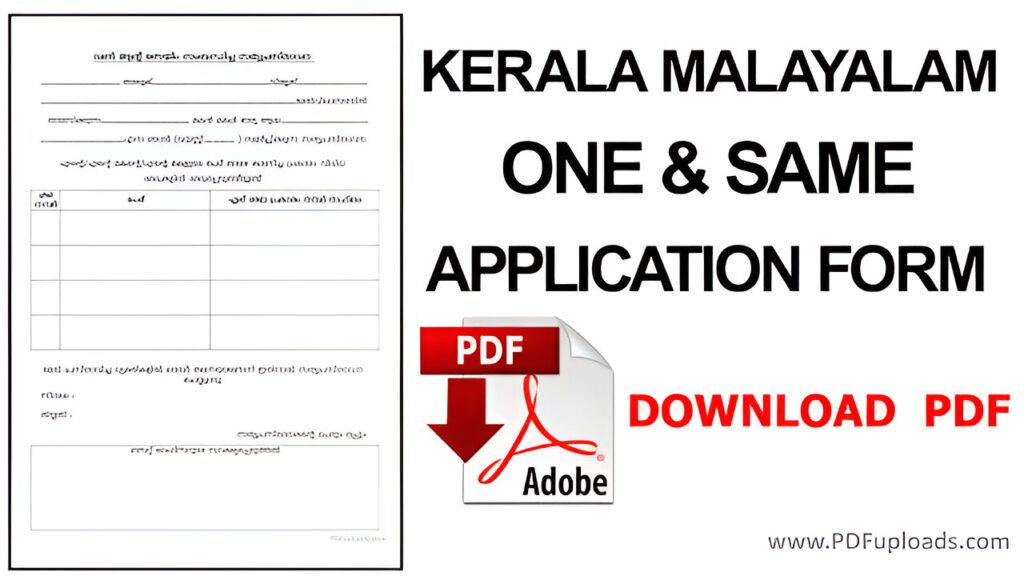 Kerala Malayalam One and the Same Application PDF Form Kerala Malayalam One and the Same Application