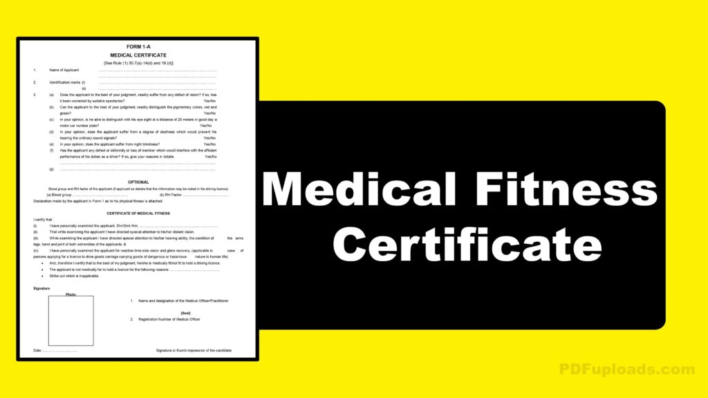 Medical Fitness Certificate Application Form Format PDF Medical Fitness Certificate Application Form Format PDF