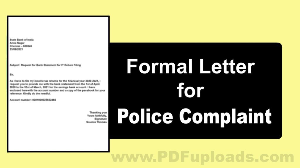 How to write Police Complaint Formal Letter │How to Write, Points to Remember, Format and Sample How to write Police Complaint Formal Letter