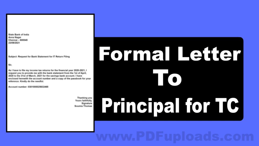 Formal Letter for Transfer Certificate (TC) to Principal Formal Letter for Transfer Certificate (TC) to Principal