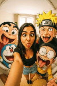Top 15 ChatGPT Image Prompts That Went Viral on Instagram Fisheye Selfie with Anime Characters